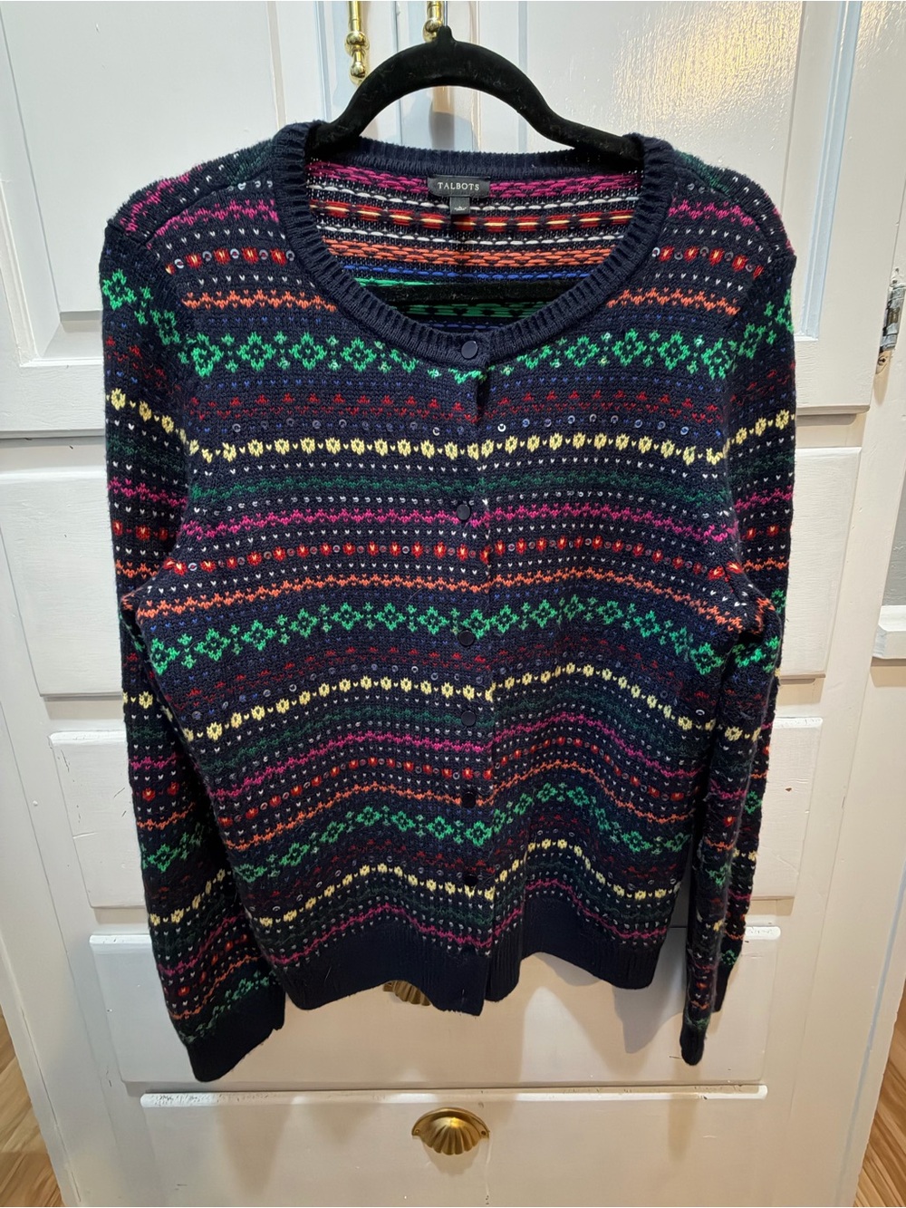 Talbots Navy Multicolor Fair Isle Cardigan Sweater
